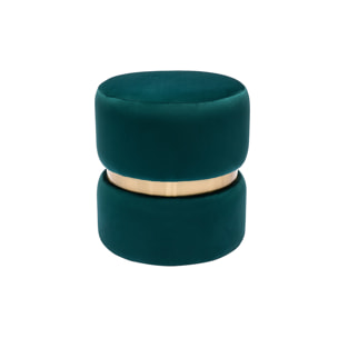 Pouf rond en velours bleu pétrole et métal doré D40 cm JOY