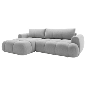 Yulin - Canapé d'angle gauche 4 places convertible avec coffre en tissu bouclette - Gris clair
