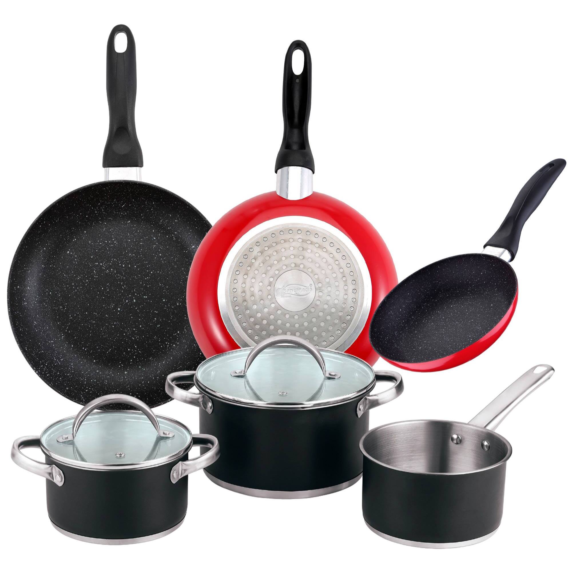 Juego de 3 sartenes san ignacio ø16ø20ø24cm + batería de cocina 5pzs en acero