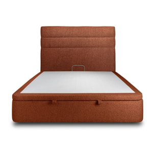 Lit avec sommier et tête de lit à lignes - Tissu bouclette au style tendance - Adapté à tous les matelas, montage rapide - Rangement XXL - Hauteur Totale : 39cm