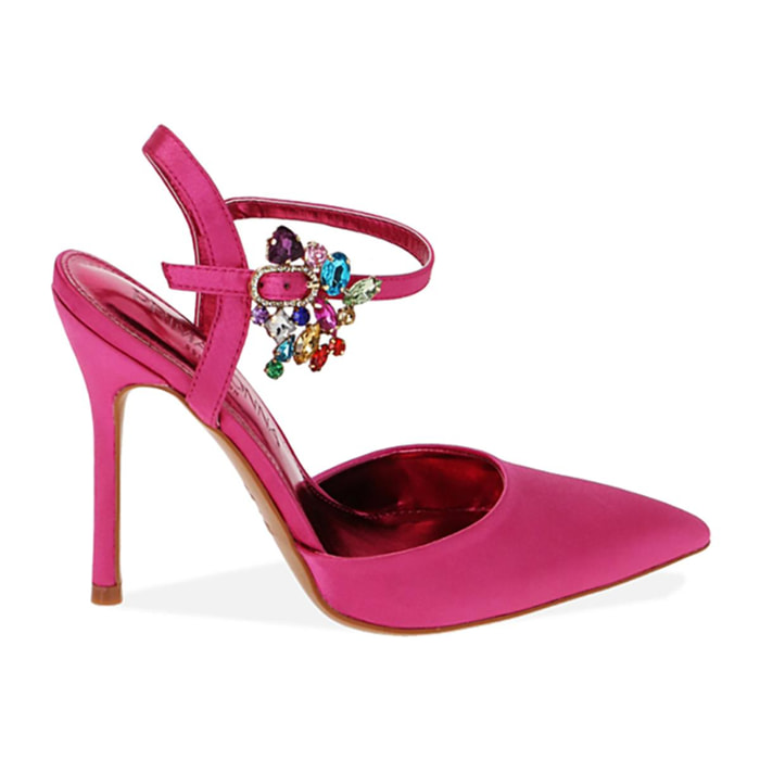 Décolleté slingback fucsia in raso, tacco 10,5 cm