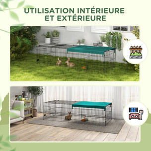 Parc enclos modulable acier avec bache pour lapins rongeurs petits animaux intérieur extérieur 185L x 75l x 50H cm vert