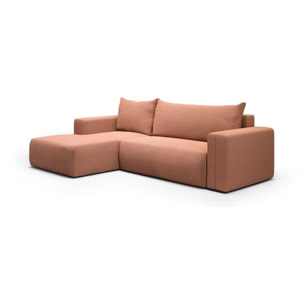 NALA - Canapé d'angle gauche convertible 4 places en tissu orange
