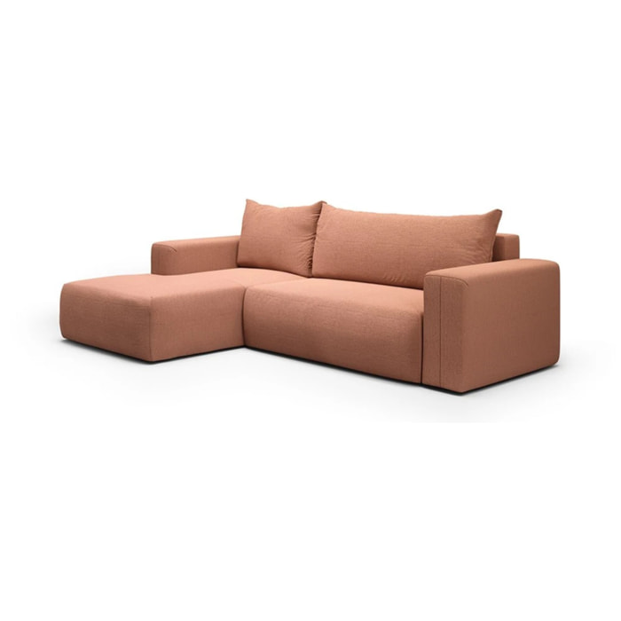 NALA - Canapé d'angle gauche convertible 4 places en tissu orange