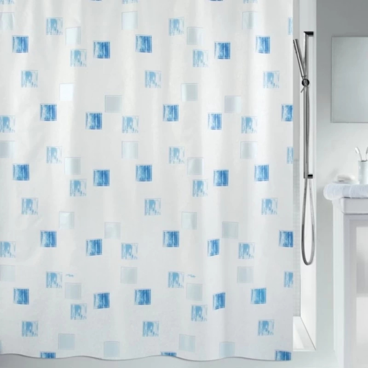 Rideau de douche Polyester MILANO 180x200cm Bleu Ciel & Blanc effet perlé Spirella