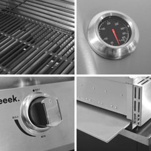 Barbecue à gaz avec 4 brûleurs à poser avec récupérateur de graisse + Meuble de cuisine extérieure en acier L80cm