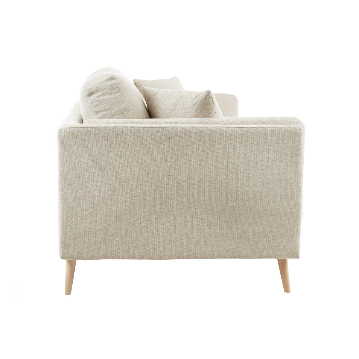 Canapé scandinave 2 places en tissu beige naturel et bois clair VOGUE