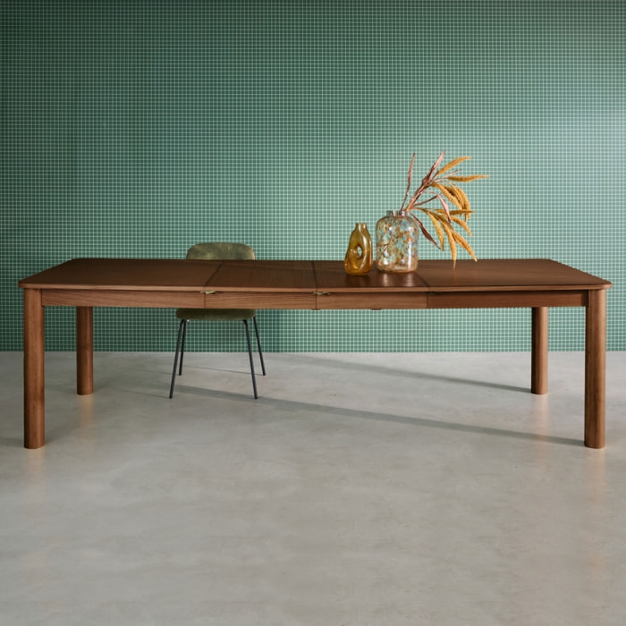 Table à manger rectangulaire extensible bois d'hévéa et placage chêne 6 à 10 places SOLENE