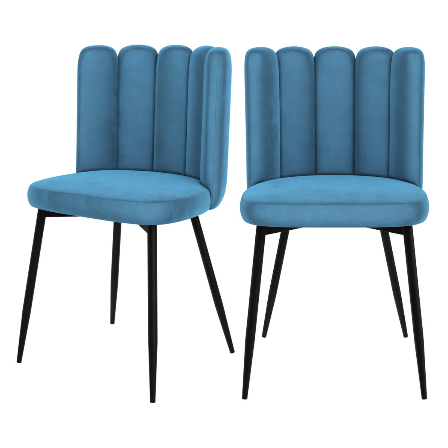 Lot de 2 chaises en velours bleu et pieds en métal noir - Rosy