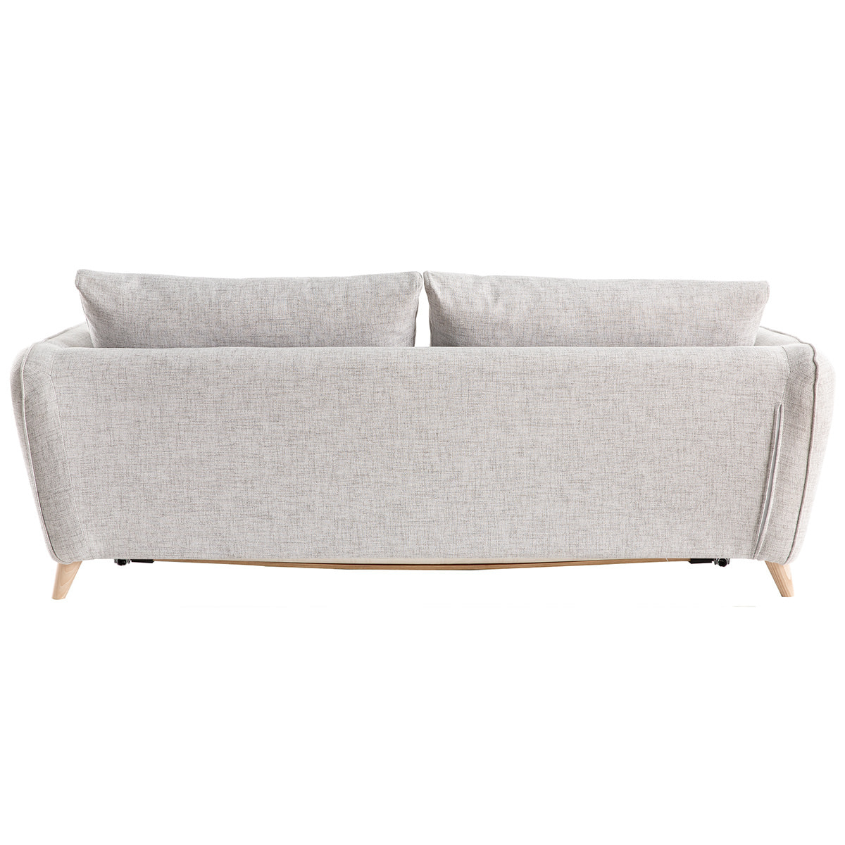 Canapé convertible scandinave 3 places en tissu gris clair chiné et bois clair avec matelas 10 cm CREEP