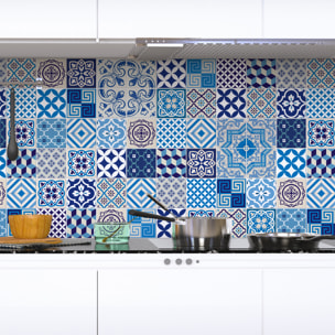 Stickers muraux - Sticker Mural Carrelage adhésif Cuisine Salle de Bain - 60 STICKERS CARREAUX DE CIMENT AZULEJOS HORTENSIA