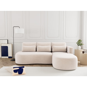 Mahina - canapé d'angle droit 4 places convertible avec coffre en velours côtelé - Beige