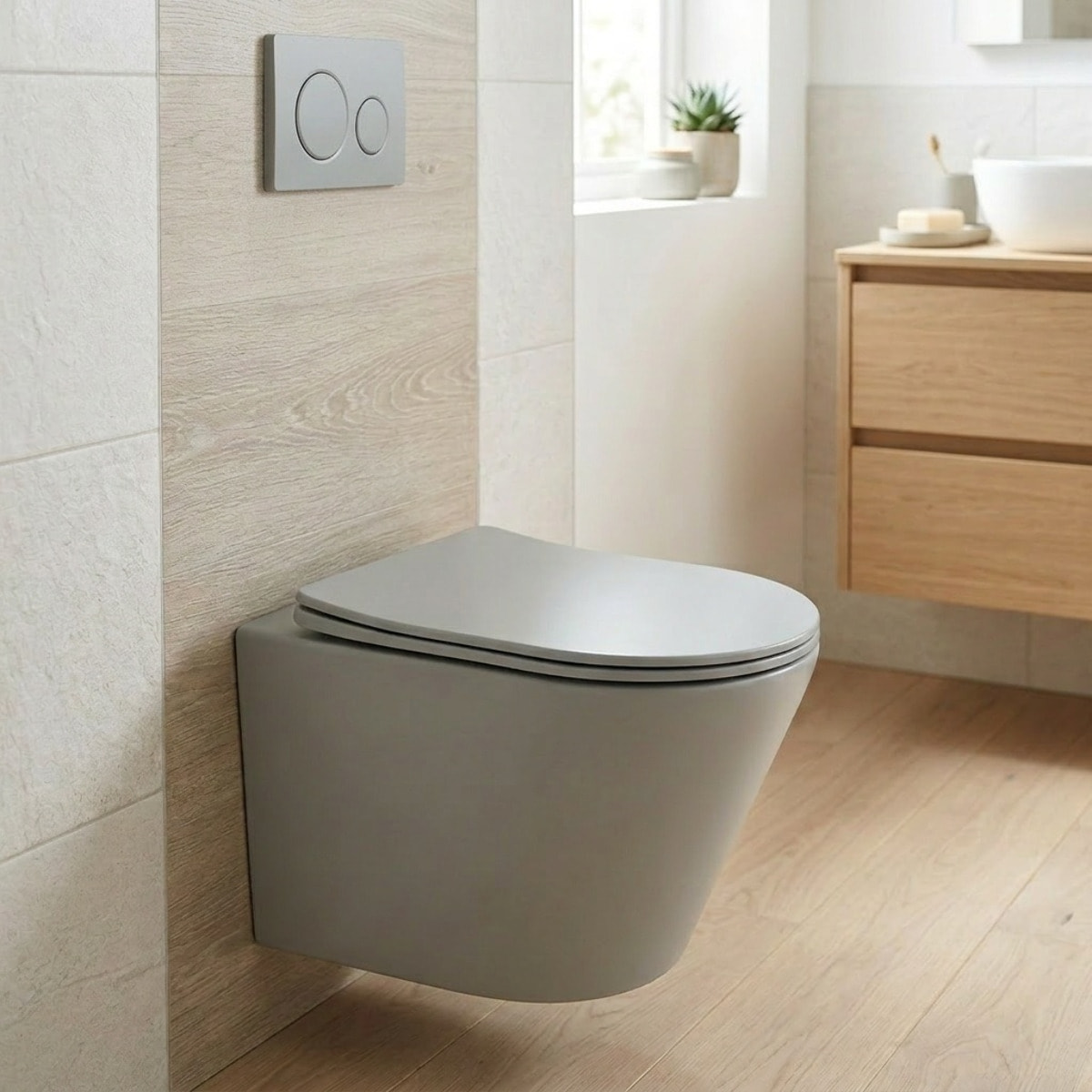 WC suspendu Infinitio gris mat sans bride et fixations invisibles + abattant frein de chute (GreyInfinitio)