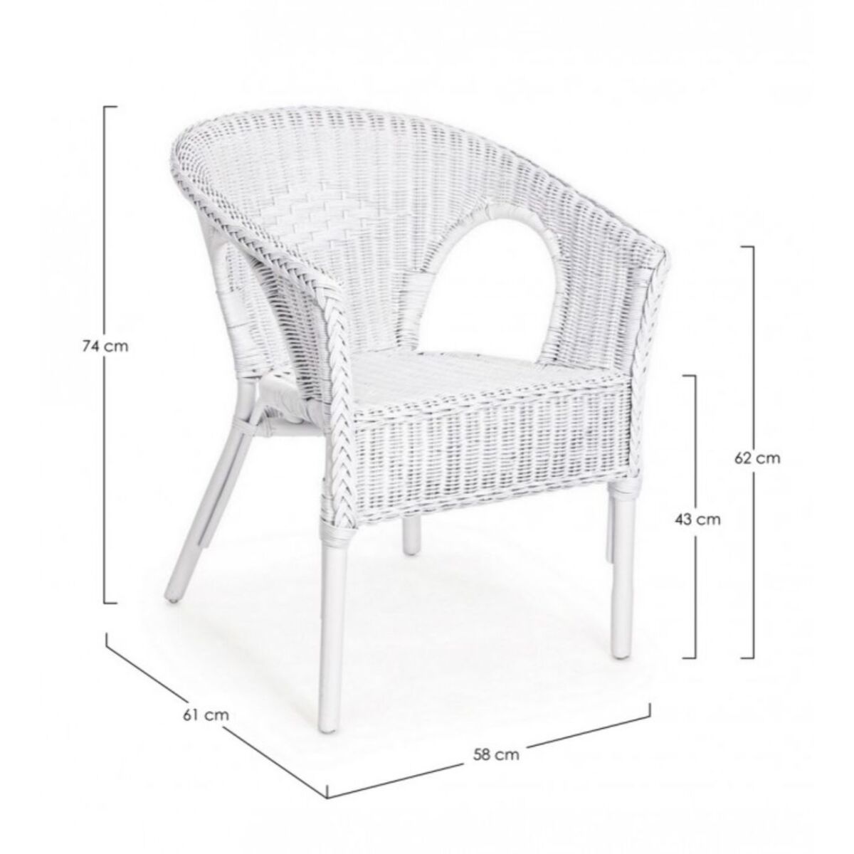 Set di 4 poltrone ALLISS in rattan bianco, impilabile