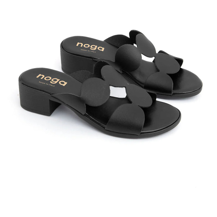 Sabot geometric-cut con tacco in vera pelle - NERO