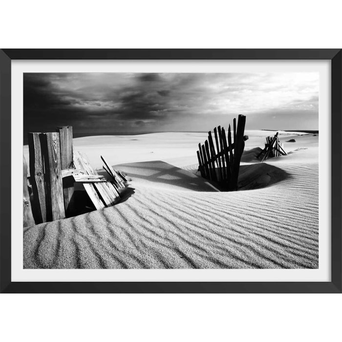 Poster dunes Affiche + cadre en bois - Noir