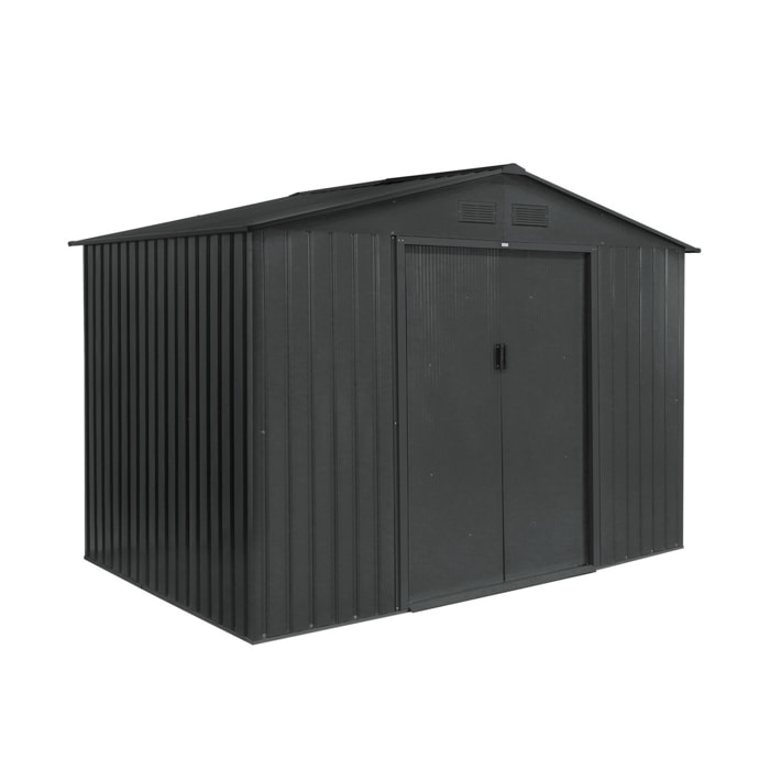 Abri de jardin en métal - FERRAIN 5.29m² gris anthracite - Cabane à outils avec deux grandes portes coulissantes. kit de fixation sol inclus. maison de rangement. remise