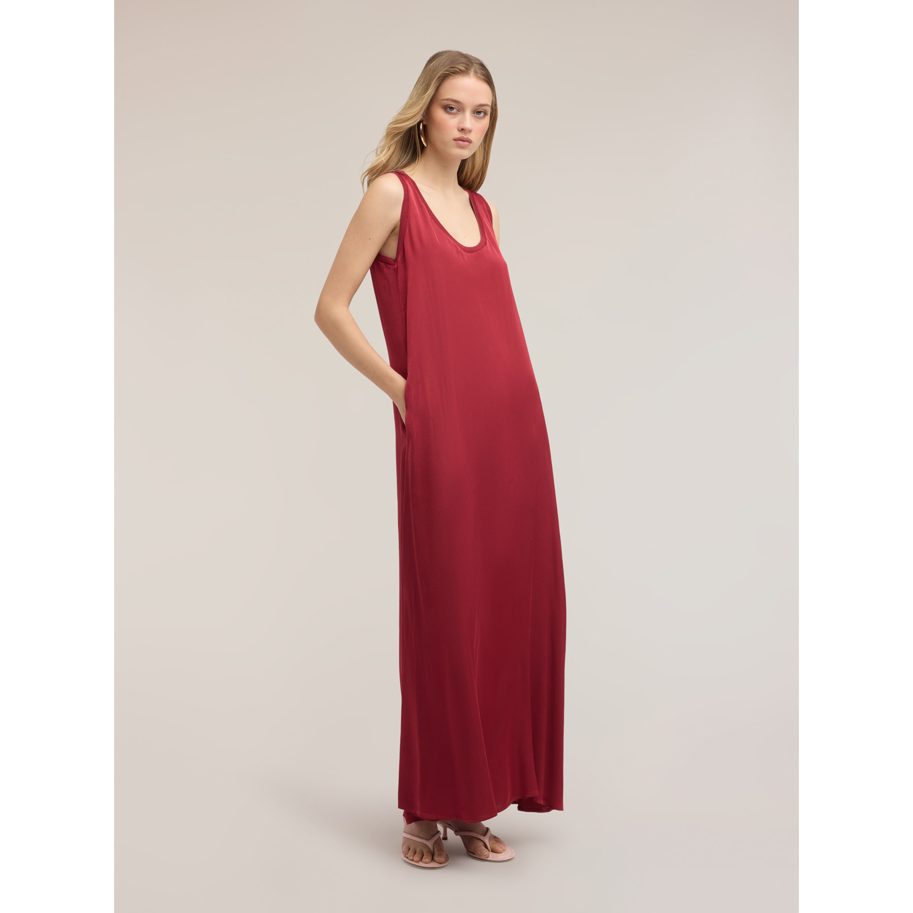 Motivi - Vestido oversize en raso de viscosa - Burgundy