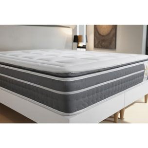 Ensemble Matelas Trente PLUS - 30cm - Hybride - Effet nuage avec surmatelas intégré - Sommier Tapissier Gris