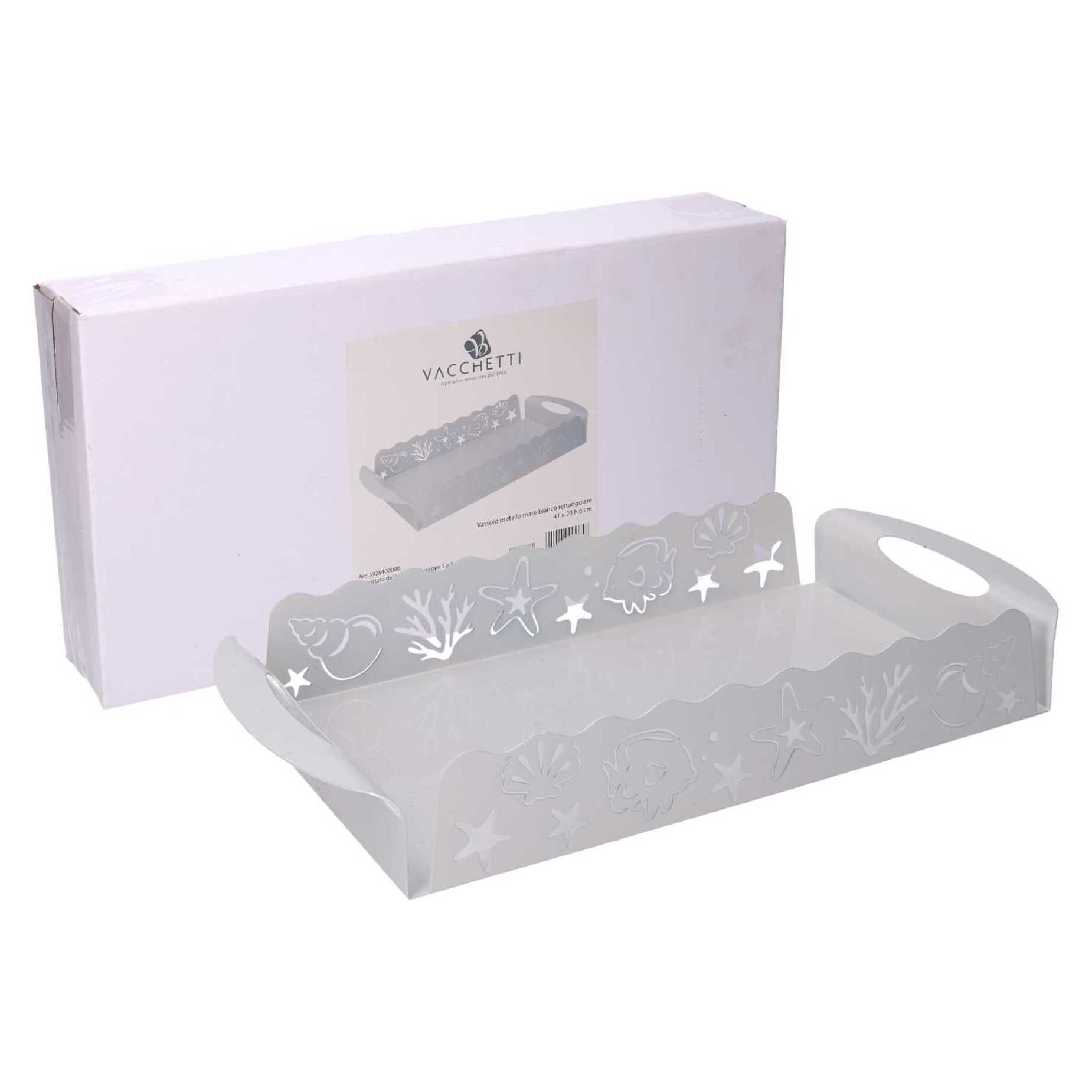 Vassoio in metallo mare bianco rettangolare cm41x20h6