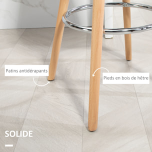 Tabourets de bar style scandinave - lot de 2 tabourets de bar avec repose-pieds - piètement bois de hêtre assise PU noir