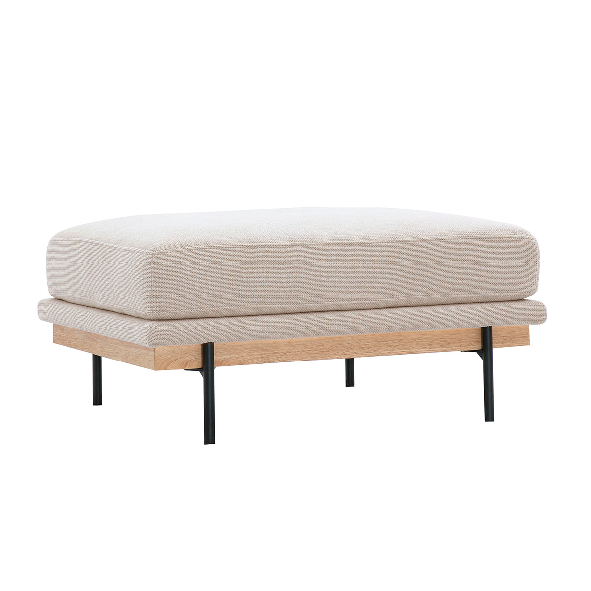 Pouf repose pieds en tissu chenille beige et métal noir TODD