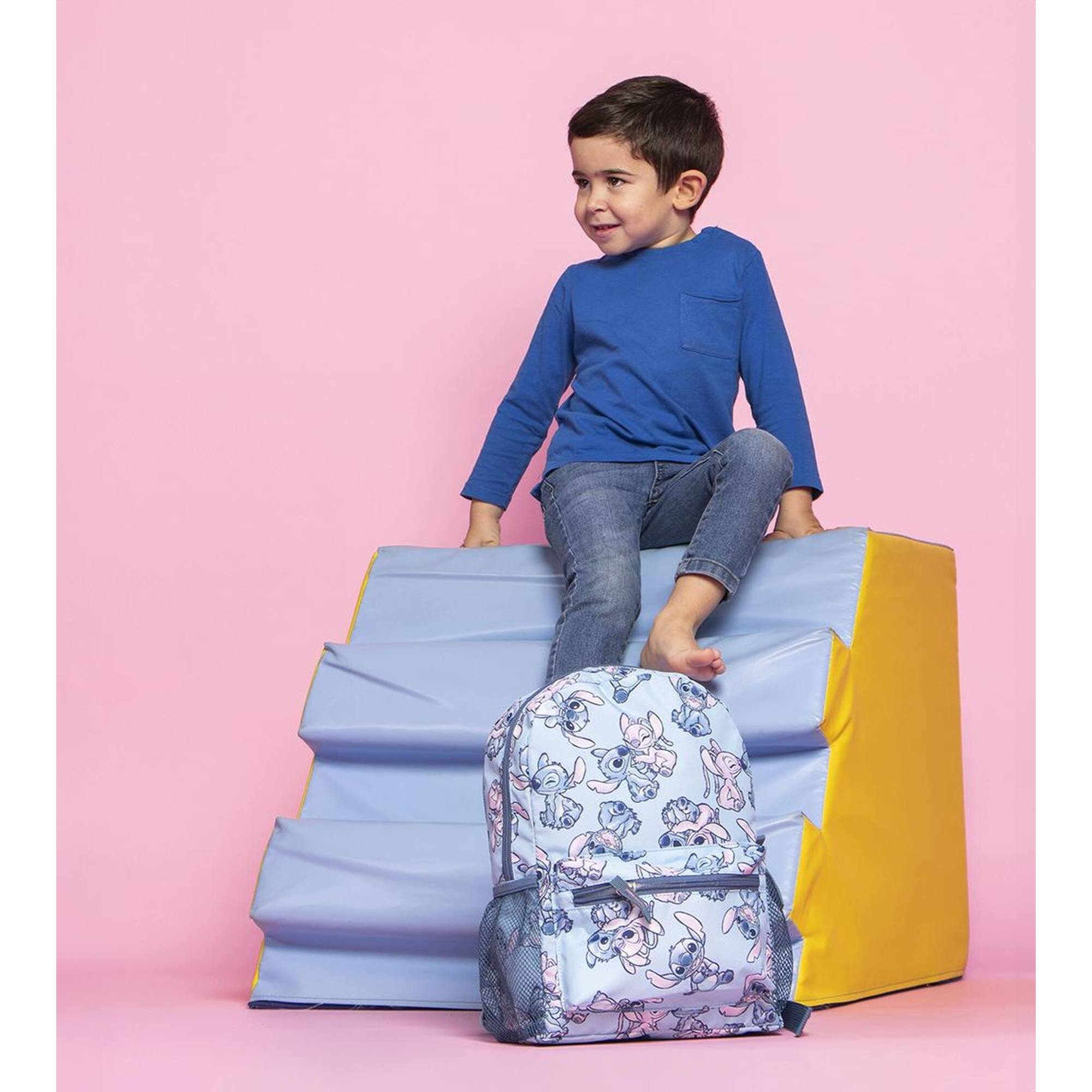 Mochila infantil tiempo libre estampado stitch, unisex niños, azul, pequeña