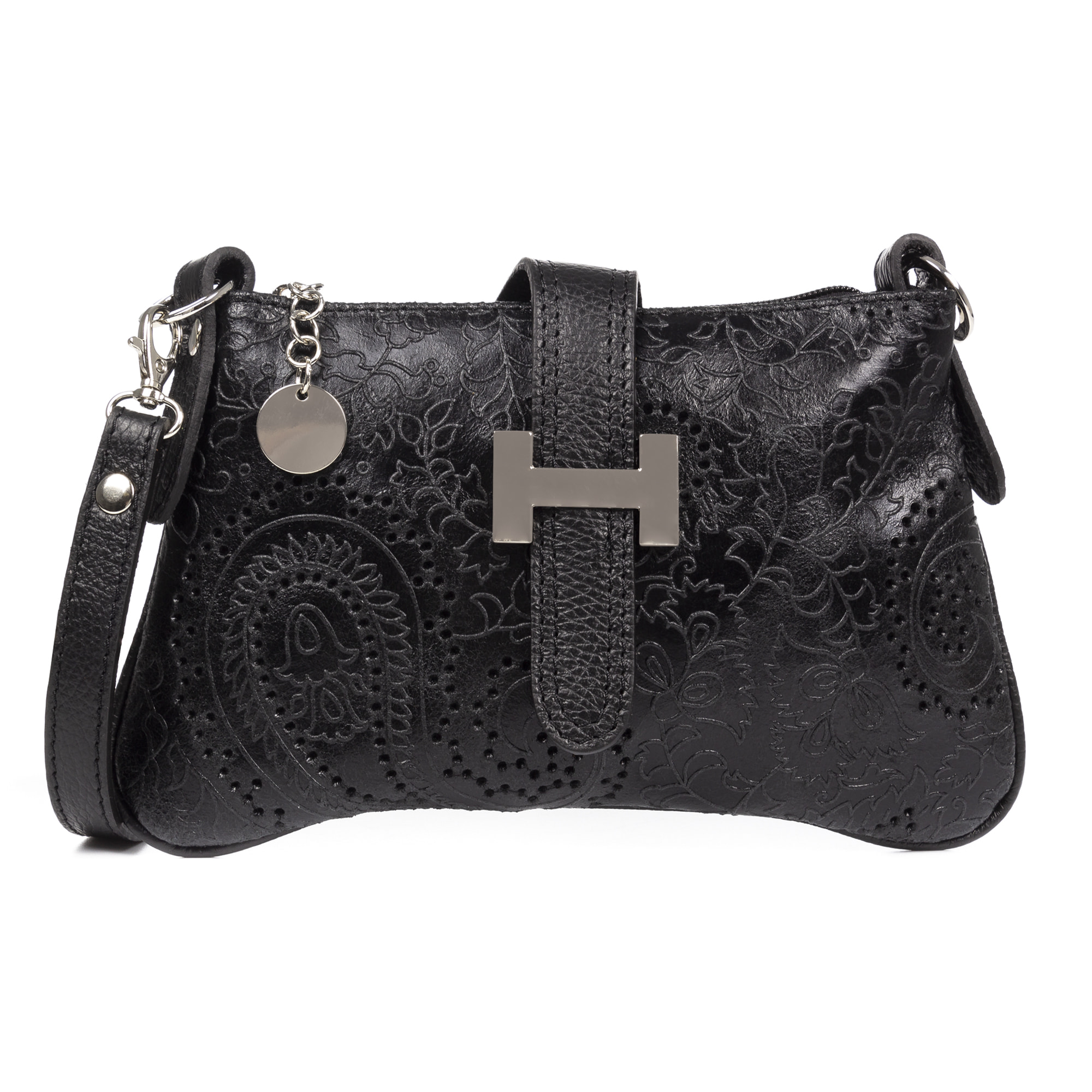 Allerona Bolso de mano Mujer.Piel auténtica Gamuza Grabado Arabesco.