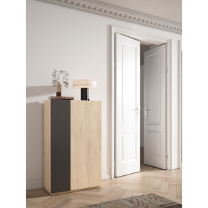 Zapatero Akra melamina roble claro puerta grafito 122x70x35 cm