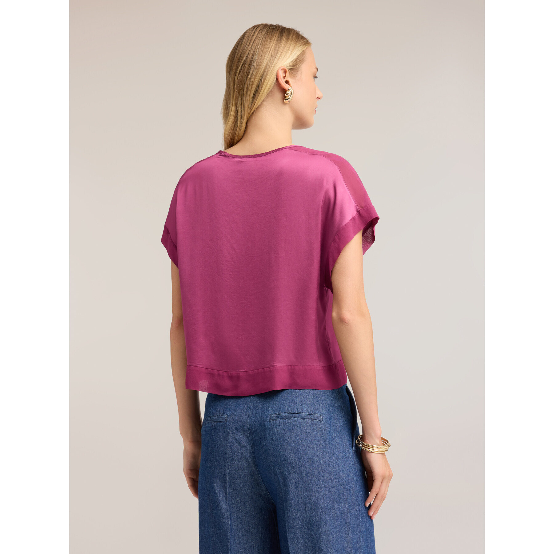 Motivi - Blusa in raso con scollo a barchetta - Fucsia