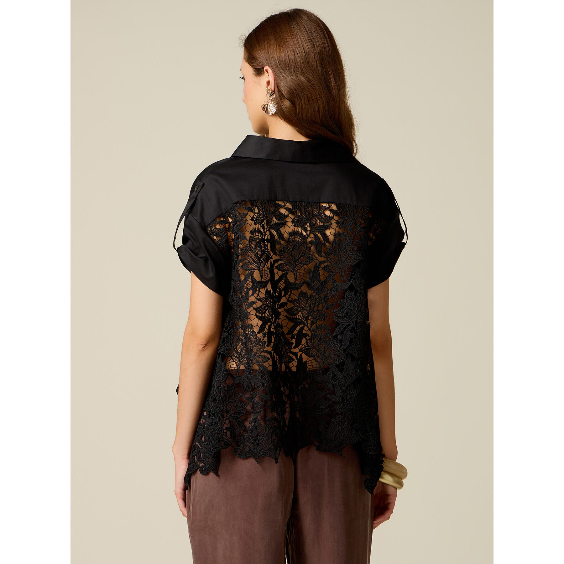 Oltre - Camicia con retro in pizzo - Nero