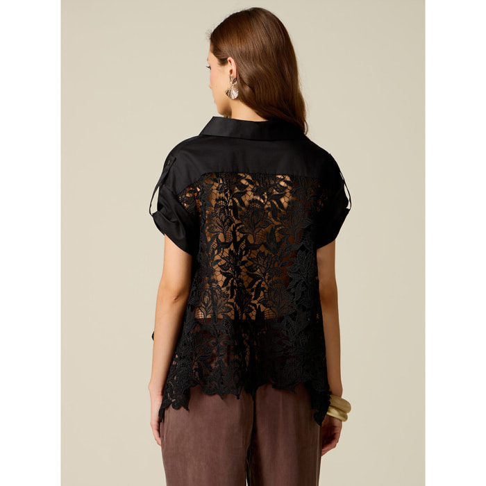 Oltre - Camicia con retro in pizzo - Nero