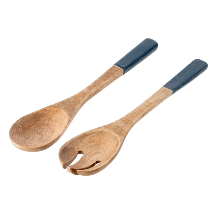 J-Line Couverts à Salade - bois - bleu foncé/naturel - 6 pièces