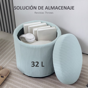 Puff Almacenaje Baúl de Almacenaje Redondo Tapizado en Pana Asiento Acolchado Tapa Extraíble para Pasillo Dormitorio Salón Ø40x41 cm Azul Claro