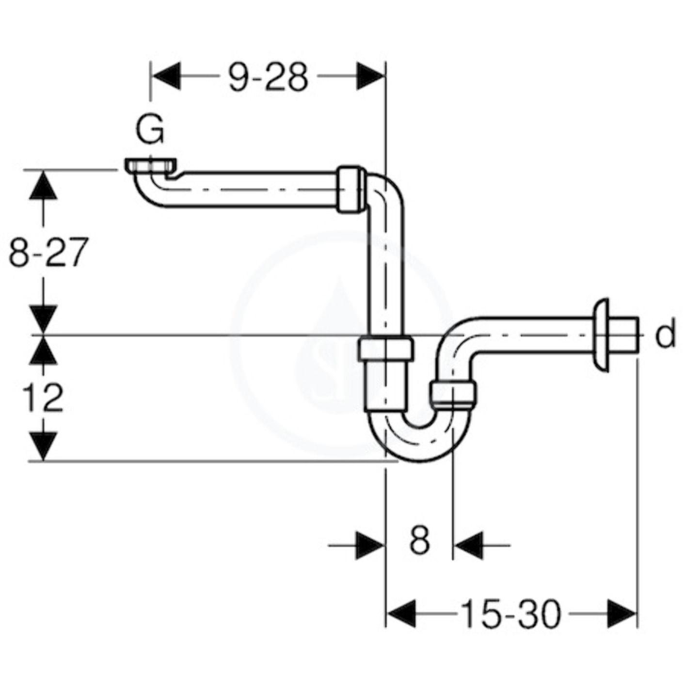 Siphon en tube coudé pour lavabo, modèle gain de place, sortie horizontale, Blanc alpin (151.107.11.1)
