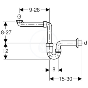 Siphon en tube coudé pour lavabo, modèle gain de place, sortie horizontale, Blanc alpin (151.107.11.1)