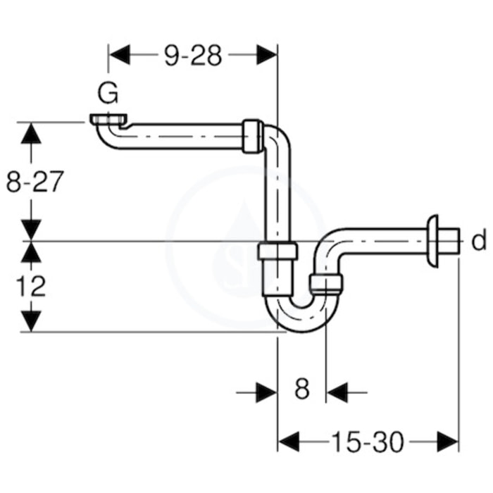 Siphon en tube coudé pour lavabo, modèle gain de place, sortie horizontale, Blanc alpin (151.107.11.1)