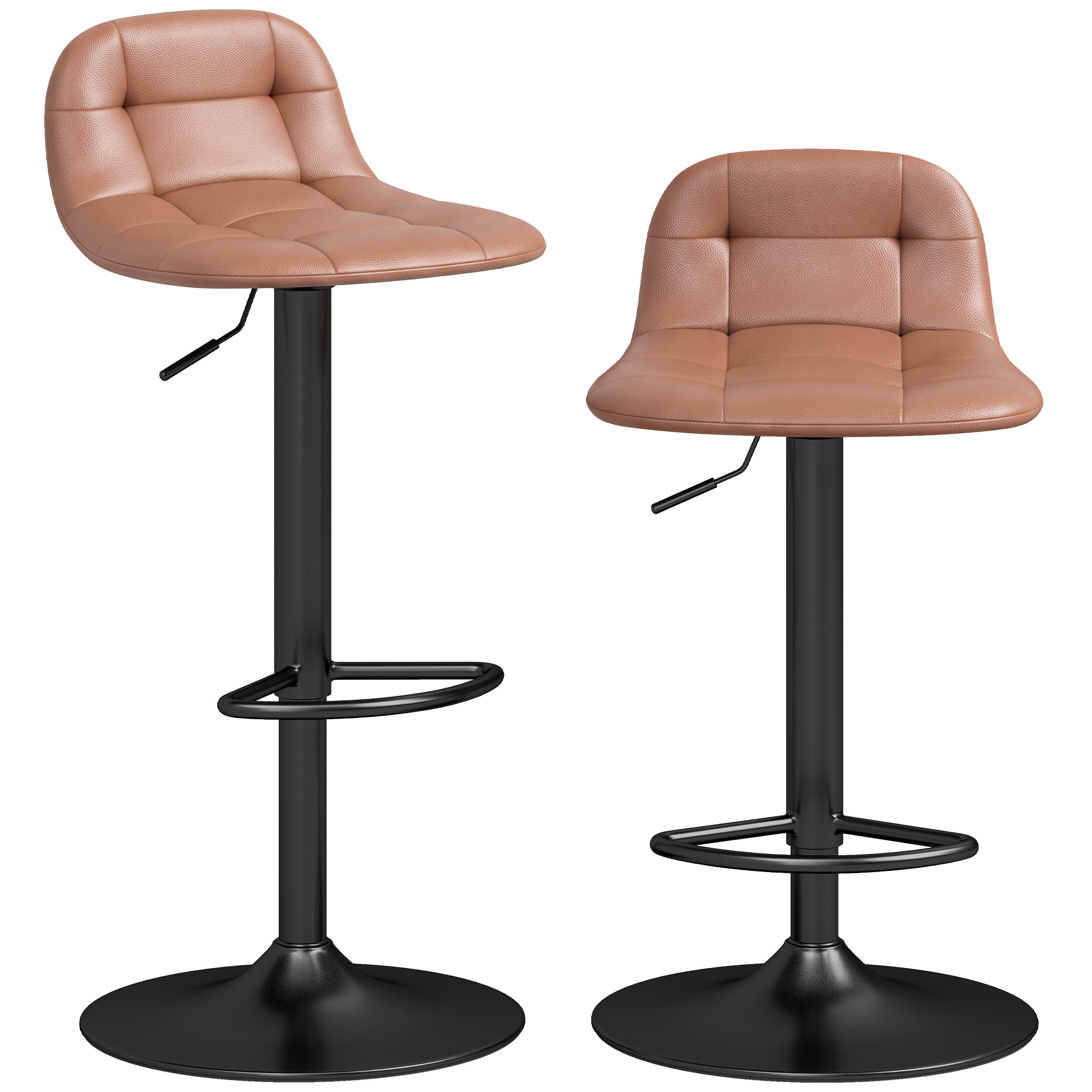 Juego de 2 Taburetes Altos de Cocina Giratorios 360°, Taburetes de Bar Regulables en Altura de 76-98 cm, con Respaldo Acolchado, Reposapiés, Tapizados en Cuero Sintético, Marrón Oscuro
