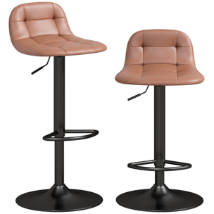Juego de 2 Taburetes Altos de Cocina Giratorios 360°, Taburetes de Bar Regulables en Altura de 76-98 cm, con Respaldo Acolchado, Reposapiés, Tapizados en Cuero Sintético, Marrón Oscuro
