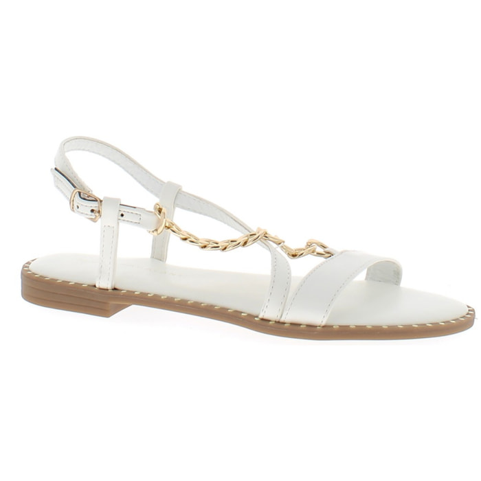 Marina Galanti Scarpe Donna Sandals Ballet Flat with Gold Chain Decoration MG 1P170 White