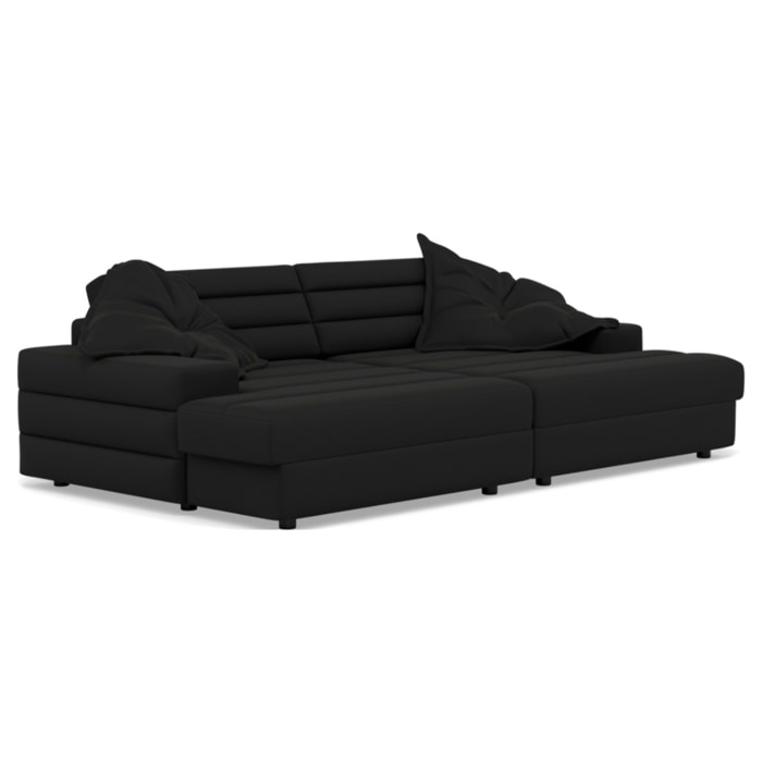Giulia - canapé droit 4 places double méridienne - assise profonde - en tissu texturé - Noir