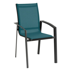 Fauteuil de jardin empilable "Axant" bleu canard & graphite en aluminium traité époxy