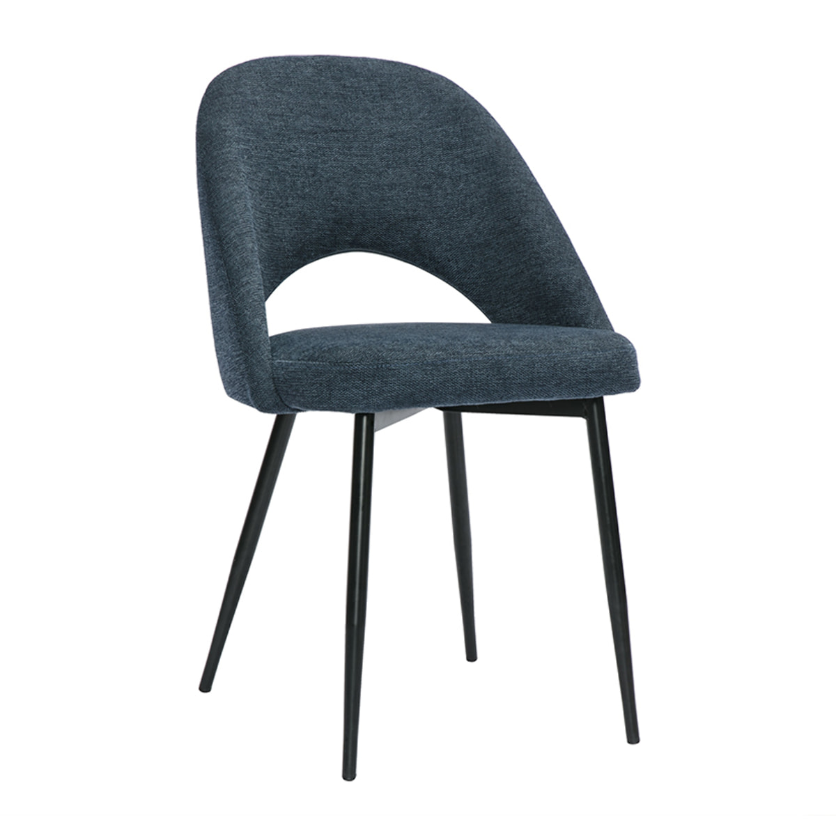 Chaises vintage en tissu effet velours texturé bleu foncé et métal noir (lot de 2) COSETTE