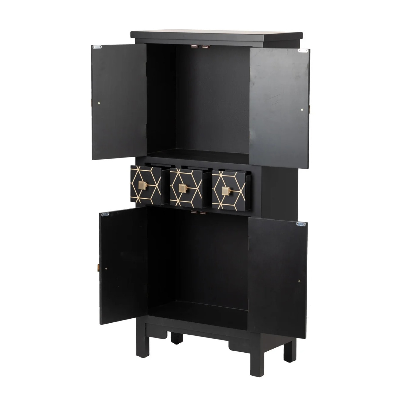 Cabinet Madera Negro-dorado 60x30x130 Cm