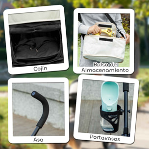 Cochecito para Perros Pequeños con Estructura de Paraguas Carrito para Perros Plegable con Cojín Lavable Portavaso Ventanas de Malla y Bolsa de Almacenamiento Crema