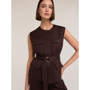 Motivi - Gilet sahariana misto lino lyocell - Marrone