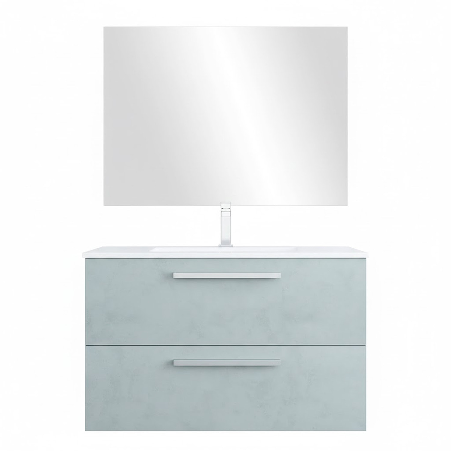 Mobile Mobiletto Bagno Sospeso Con 2 Cassettoni Soft Close Con Lavandino In Ceramica Specchio E Led Da 45 Cm  57 x 80 x 45 Cm Colore Cemento Laccato