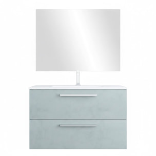 Mobile Mobiletto Bagno Sospeso Con 2 Cassettoni Soft Close Con Lavandino In Ceramica Specchio E Led Da 45 Cm  57 x 80 x 45 Cm Colore Cemento Laccato