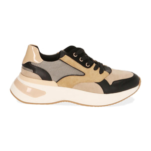 Sneakers camel in microfibra, zeppa 5 cm