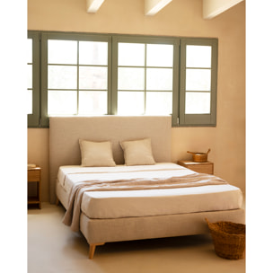 Lit rembourré en lin beige pour les matelas en différentes tailles
